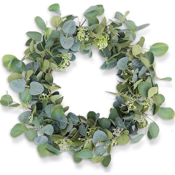 Eucalyptus Wreaths for FrontDoor 20",Handmade GreenLeaves Wreath for All Seasons - Picture 8 of 8